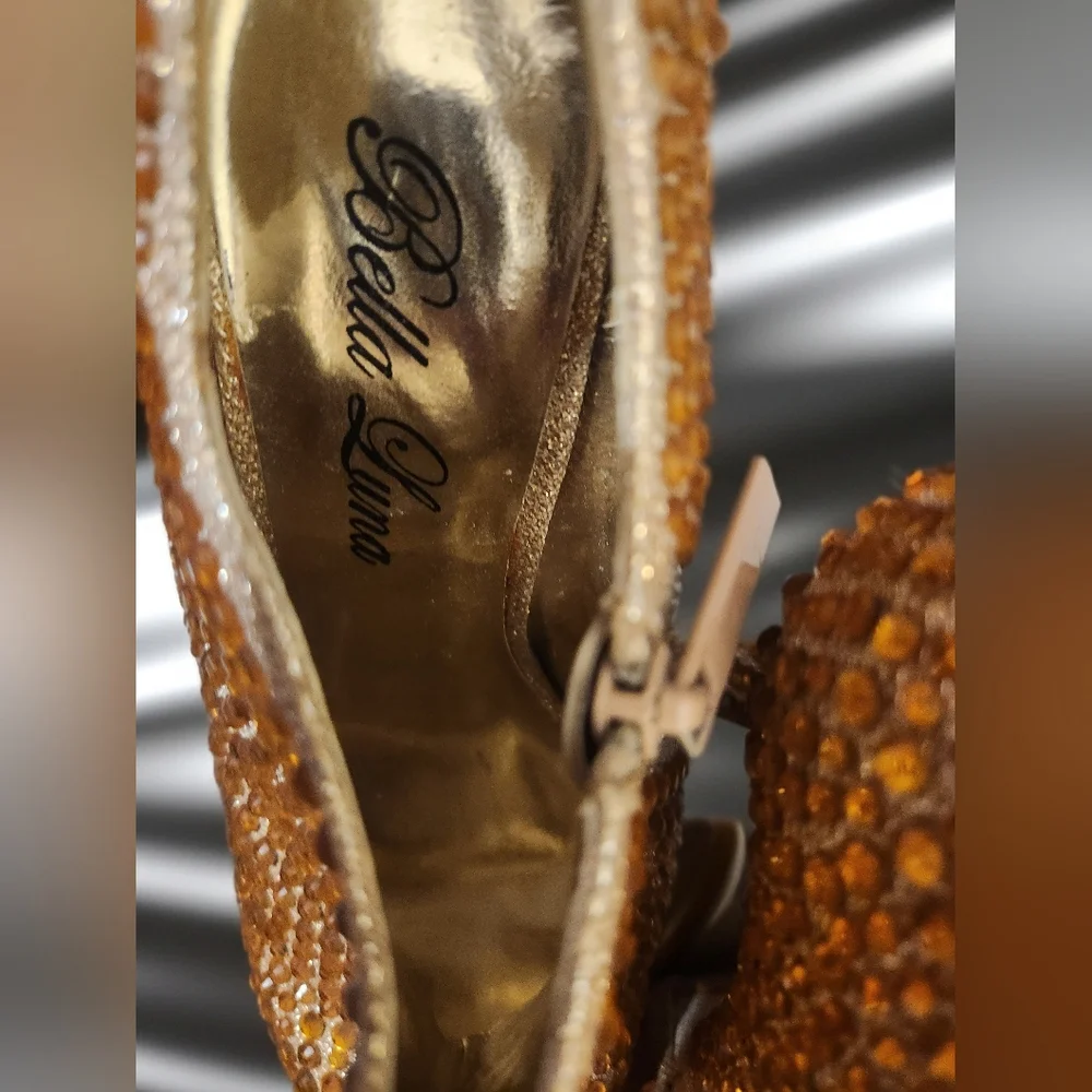 Gold Rhinestone Platform Heels - Picture 2 of 4